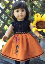 Skirt with black cat embroidery for 18-inch dolls