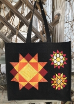 Geometric Stars Quilted Tote Bag with Embroidery