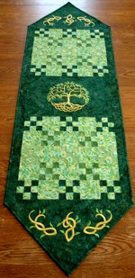 Quilted Tablerunner with Celtic Tree of Life embroidery.