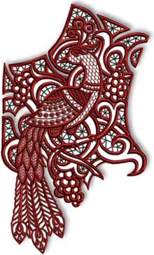 Cutwork Lace Peacock Yoke for Industrial Machines
