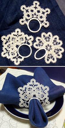FSL Battenberg Snowflake Napkin Ring Lace Set