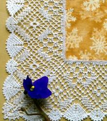 Freestanding Bobbin Lace Square Doily with Fabric Insert