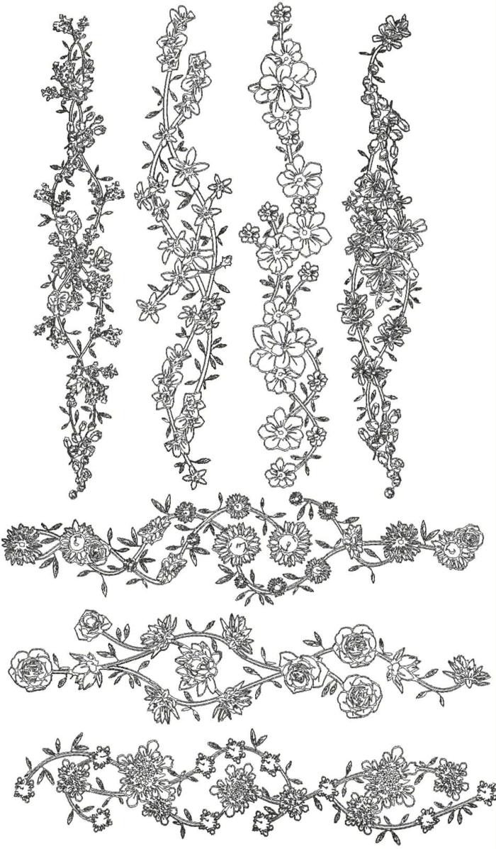 Redwork Flower Border Set