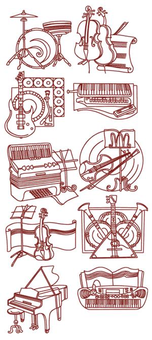 Musical Instrument Redwork Set