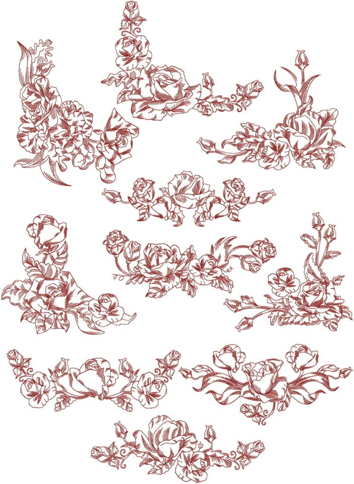 Rose Border and Corner Redwork Set