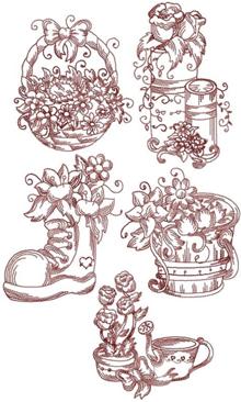 Advanced Embroidery Designs - Redwork >> Flowers Embroidery Designs.