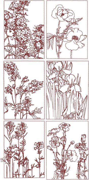 Redwork Flower Panel Set