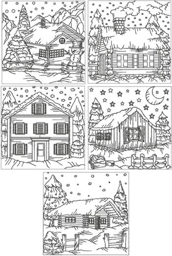 Redwork Winter Cottage Set 