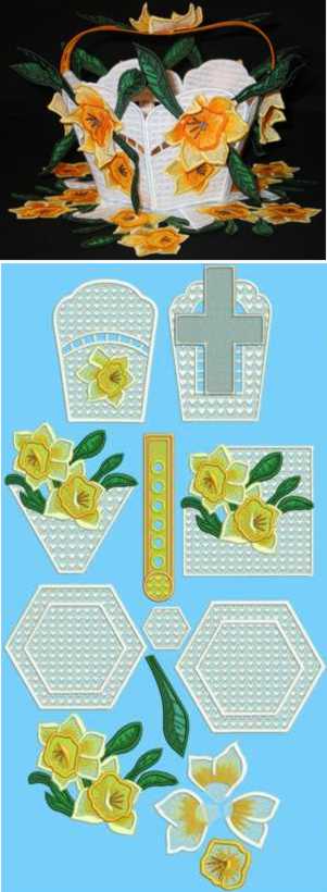 3D Easter Daffodil Basket and Doily Set