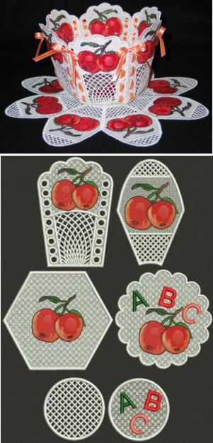 Apple Bowl and Doily Set