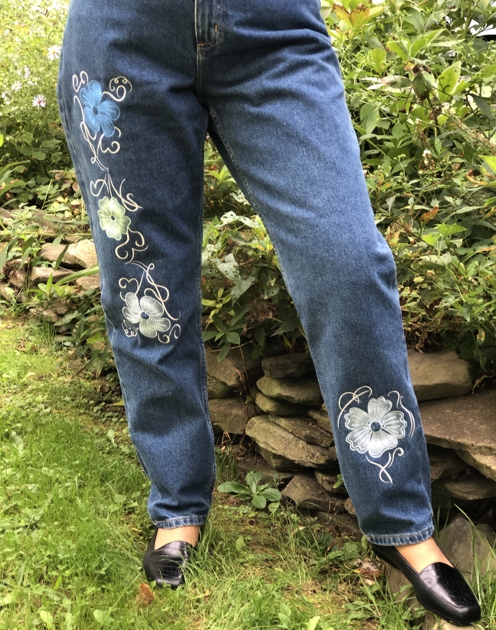 Jeans embroidered with the designs from Swirls and Flowers Set