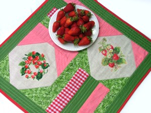 Quilted Summer Tabletop with Strawberry Embroidery image 1