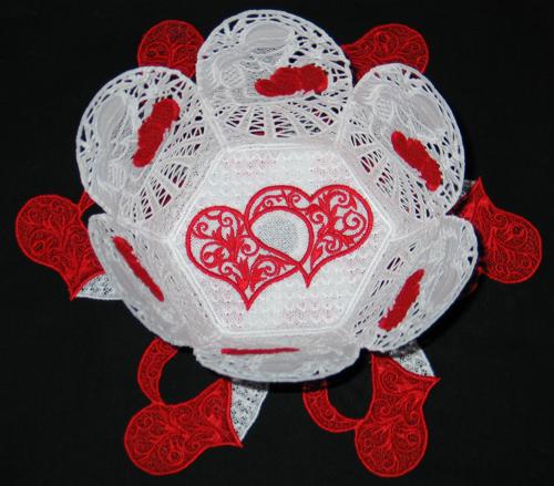 Lady and Valentine Hearts Bowl and Doily Set image 4
