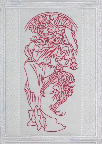 Seasons by Alphonse Mucha Redwork Quilt Blocks image 3