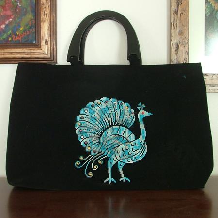 Peacock Hand Bag with Machine Embroidery image 2