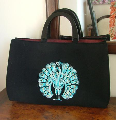 Peacock Hand Bag with Machine Embroidery image 1