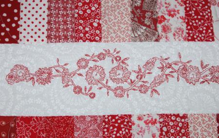 Quilted Scrap Tablerunner with Redwork Embroidery image 5
