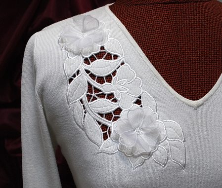 Wild Rose Cutwork Lace on a Knit Sweater image 7