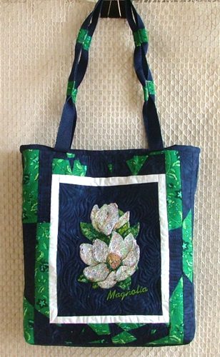 Quilted Tote Bag with Flower Embroidery image 1