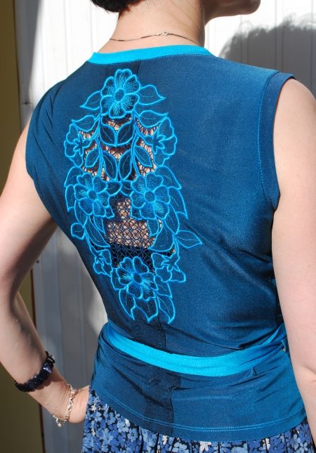Wild Rose Cutwork Lace Insert on a Jersey Blouse image 1