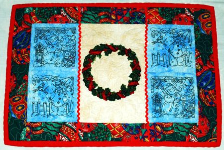 Christmas Wreath Placemats with Redwork Embroidery image 4