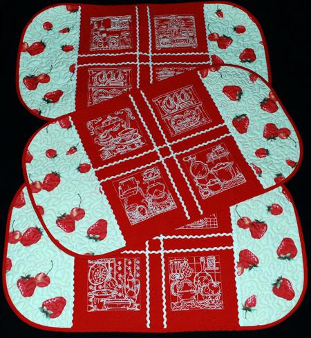 Quilted Kitchen Placemats with One-Color Embroidery image 1
