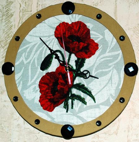 Embroidered Poppy Wall Clock image 1