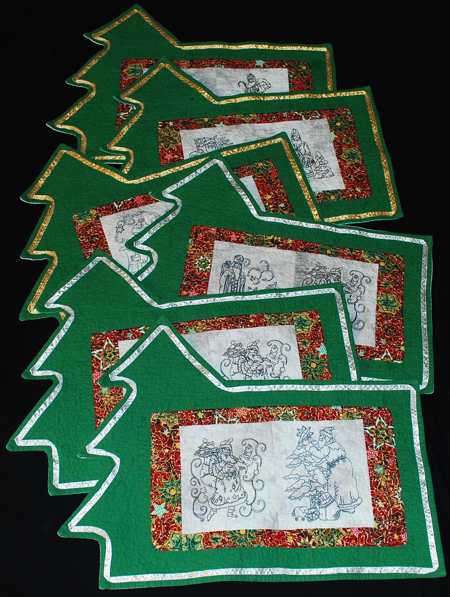 Fir Tree Table Mats with Redwork Santa Embroidery image 1