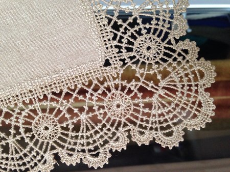 Freestanding Bobbin Lace Doily with Fabric Center image 2