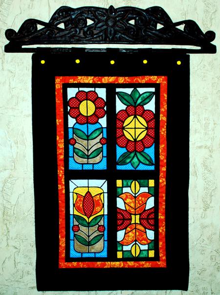 Quilted Wall Hanging with Stained Glass Applique Embroidery image 1