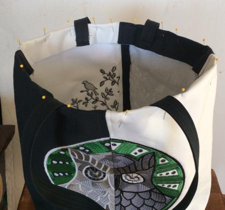 Black and White Tote Bag with Owl Embroidery image 5