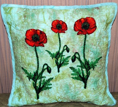 Quilted Cushion with Poppy Embroidery image 1