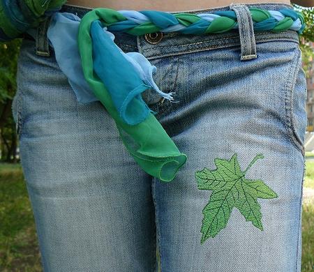 Advanced Embroidery Designs. Jeans with Leaves Embroidery.