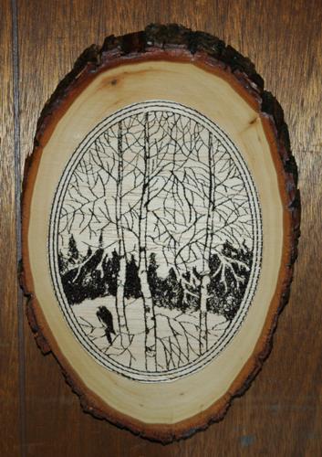 "Embroidered" Rustic-Style Wood Hanging image 1