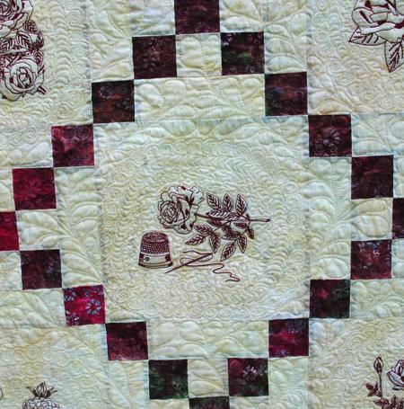 Single Irish Chain Bed Quilt with Rose Redwork Embroidery image 10
