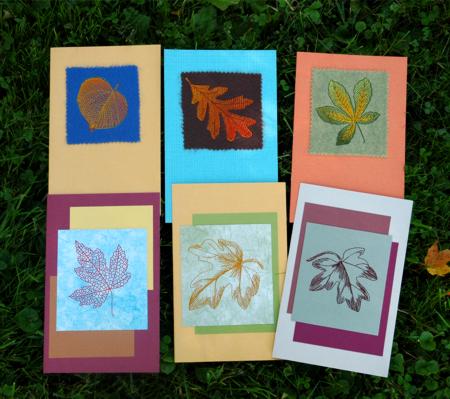 Autumn-themed Greeting Cards with Leaf Embroidery image 1