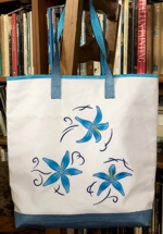 Canvas Tote with Blue Lilies Embroidery