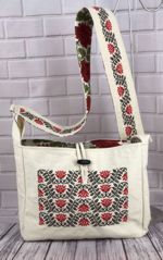 Cross-body Boho Style Canvas Bag with Folklore embroidery