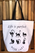 Canvas Tote with Cat Embroidery