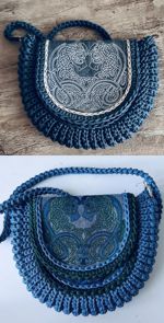 Oreo style purses with Celtic embroidery on denim fabric and crocheted sides.