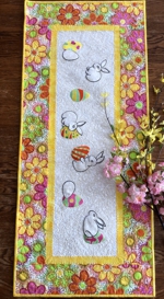 Quilted Tablerunner with Easter Bunny Embroidery.