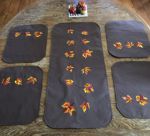 Dark brown table runner and place mats with Fall leaves embroidery