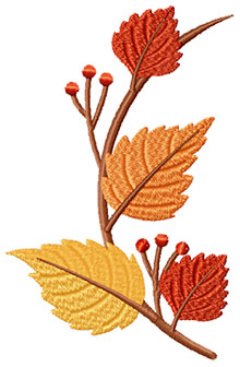 Branch with autumn leaves, screen shot of the machine embroidery design