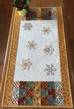 Rustic Style Quilted Tablerunner with Floral Embroidery