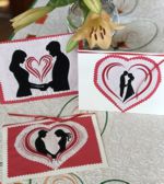 3 greeting cards with Valentine-themed embroidery.
