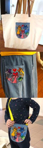 Pockets and a Cross-Body Purse for a Kid with Cat Embroidery