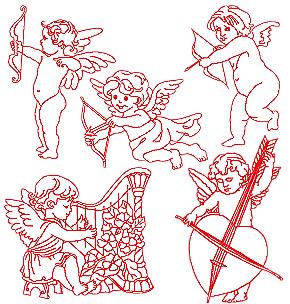 Valentine Angel Redwork Set