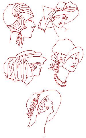 Fancy Hat Redwork Set