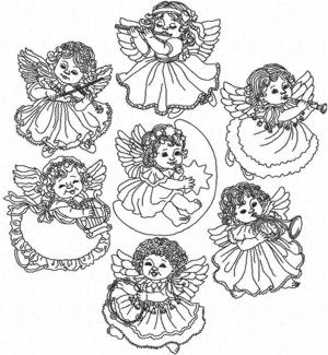 Musical Angel Redwork Set