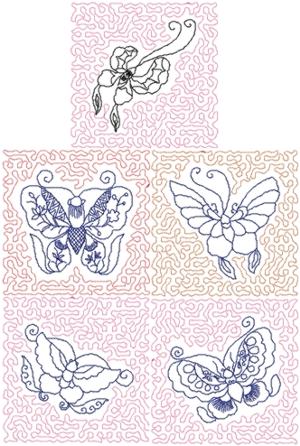 Butterfly Redwork Quilt Block Set